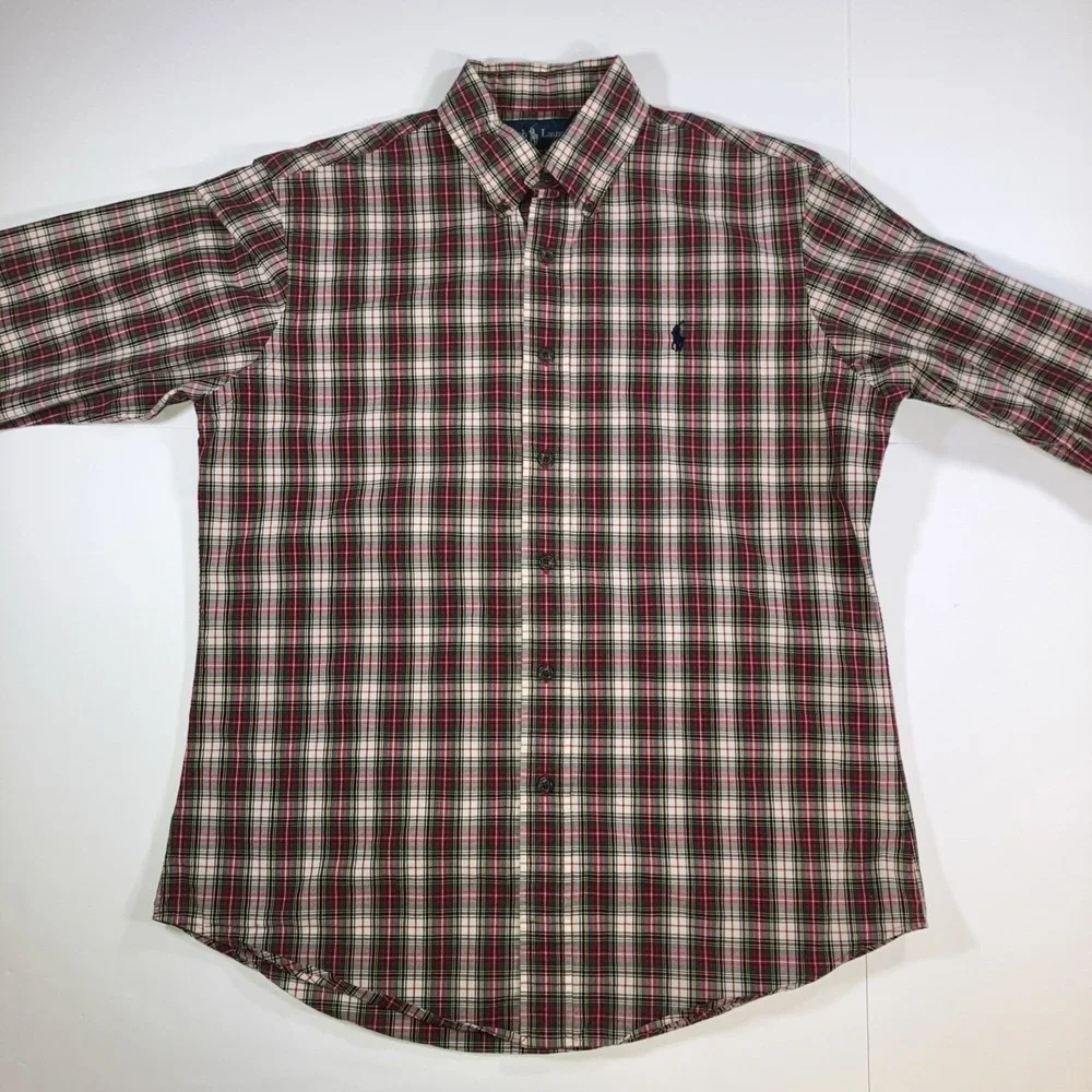Polo Ralph Lauren Shirt Mens Medium M Custom Fit Plaid Button Down Long‎ Sleeve